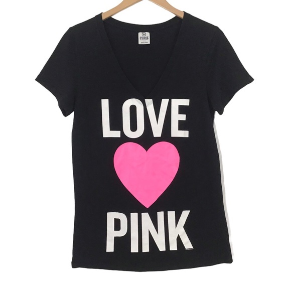 PINK Victoria's Secret Tops - PINK Victoria’s Secret Love Heart V-Neck T-Shirt